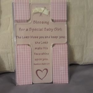 Little girls blessing cross pink plaque